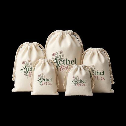Bolsitas sachet de algodón con cordón, impresas a todo color