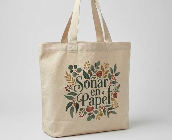 Tote bag de canvas con diseño floral y el nombre Soñar en Papel